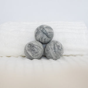 Heather gray wool dryer balls