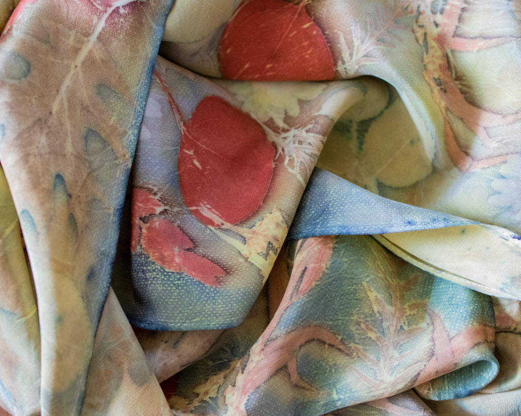 Botanical Dyed Stonewashed Silk Scarf, One of a Kind