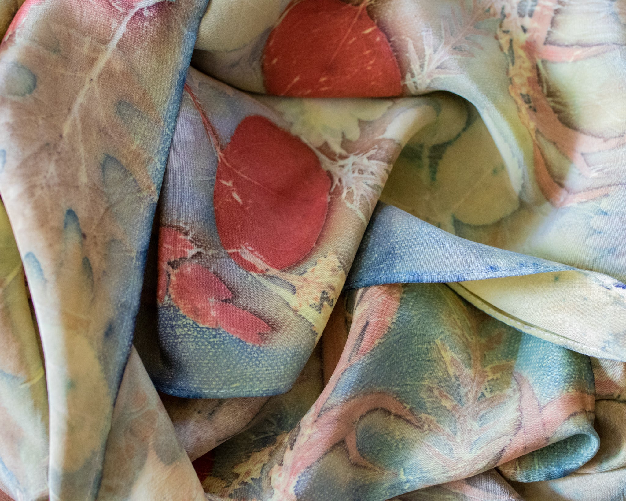 Botanical Dyed Stonewashed Silk Scarf, One of a Kind