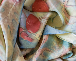 Botanical Dyed Stonewashed Silk Scarf, One of a Kind